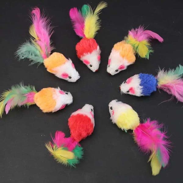 1PC Cute Mini Soft Fleece False Mouse Cat Toys Colorful Feather Funny Playing Training Toys For Cats Kitten Puppy Pet SuppliesXJ240801