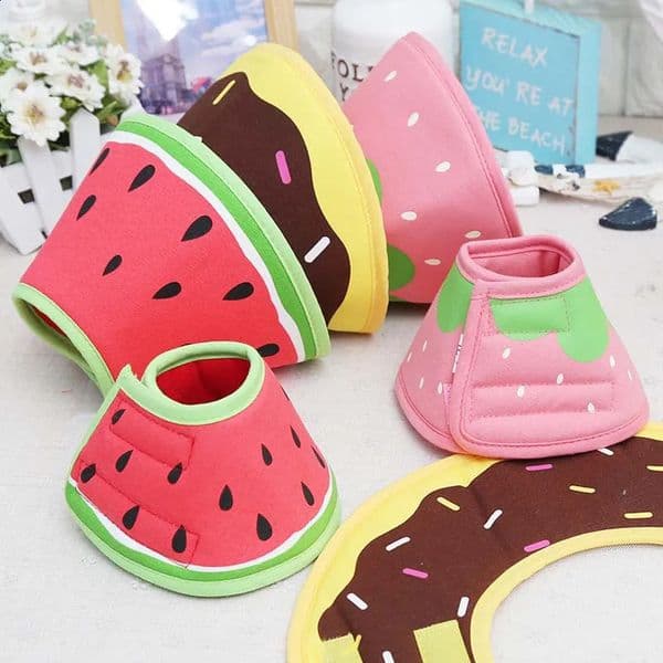 Arrival Lovely Cartoon Fruit Donut Pet Dog Collar Padded Comfortable Surgery Recovery Adjustable Elizabethan Collars for Dog 240801