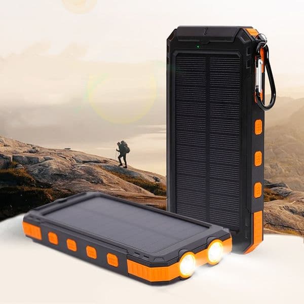 Power Banks 20000mAh solar pack outdoor portable charger Powerbank waterproof external battery dual USB charging with LED lights