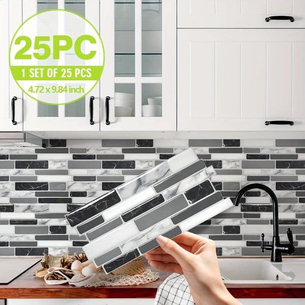 25PCS marble pattern 3D effect crystal kitchen stickers waterproof oilproof kitchen and bathroom tile stickers thickened self-ad 240731