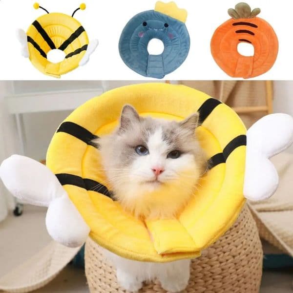Soft Bee Shape Cat Recovery Collar Cotton Adjustable Cat Elizabethan Collar Anti-biting Anti-licking Dog Elizabeth Circle 240801