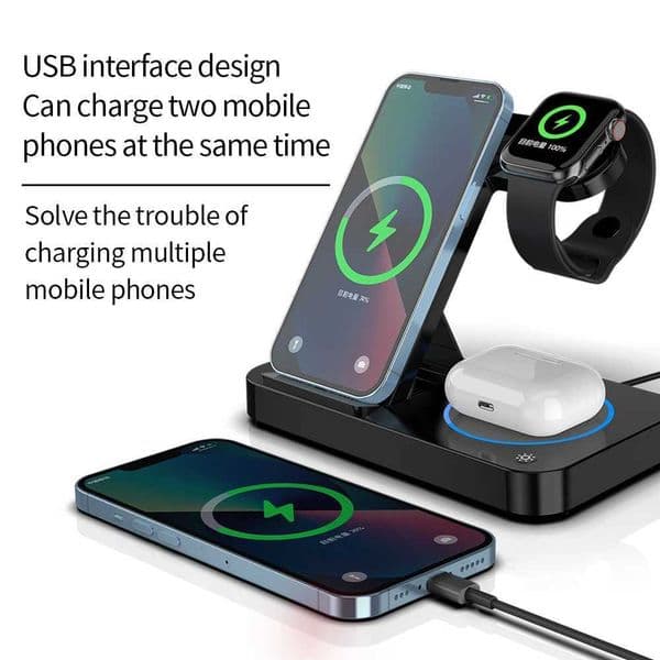 4 in 1 15W Fast Wireless Charger Qi Charging folding Dock Station For iPhone 14 13 12 11 Pro MAX XR X 8 Watch 8 7 6 SE AirM240731
