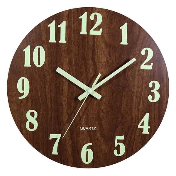 Luminous Wall Clock12 Inch Wooden Silent Non-Ticking Kitchen Wall Clocks for Indoor/Outdoor Living RoomM240731