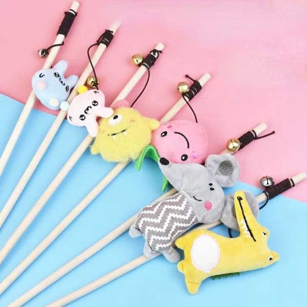 Funny Cat Stick with Bell Cartoon Pet Bite Resistant Plush Toy Kitten Playing Teaser Interactive Cats Toys SuppliesXJ240801