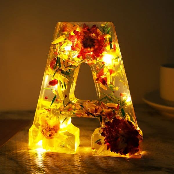 Flower letter lamp embossed resin transparent craft decoration with light string used for bedroom bookshelf desktop decoration birthday gift 240731