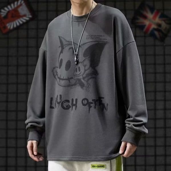 2023 Autumn Sweater New Round Neck Men's Loose Long sleeved Top with Bottom Shirt Trend