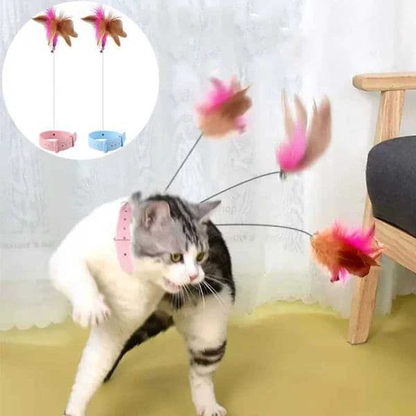 Funny Cat Toys Interactive Adjustable Cat Collar Feather Teaser Stick with Bell Training Toys for Cats SuppliesXJ240801