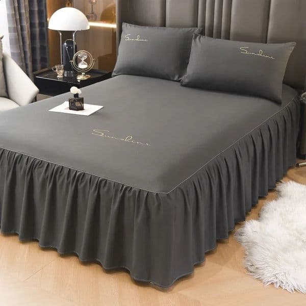 1pc Solid Color Four Corners With Elastic Band Bed Skirt Embroider High skirt Queen King Size 240801