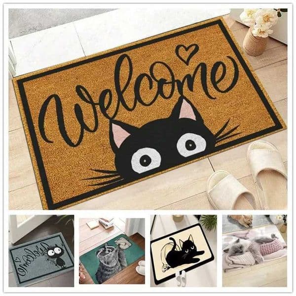 1 cat print door mat simple polyester fiber rectangular floor carpet used for living room bathroom kitchen bedroom carpet home decorationX240801