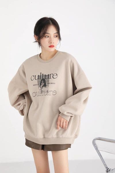 Hua Cotton Composite Thin 310g/Velvet 410g Autumn/Winter Sweater Women's Print Loose Large