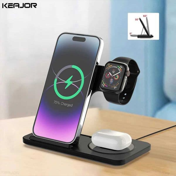 Wireless Charger 3 in 1 Foldable for iPhone 15 14 13 12 11 Pro Max Wireless Charging Station for Watch Series ChargerStandM240731