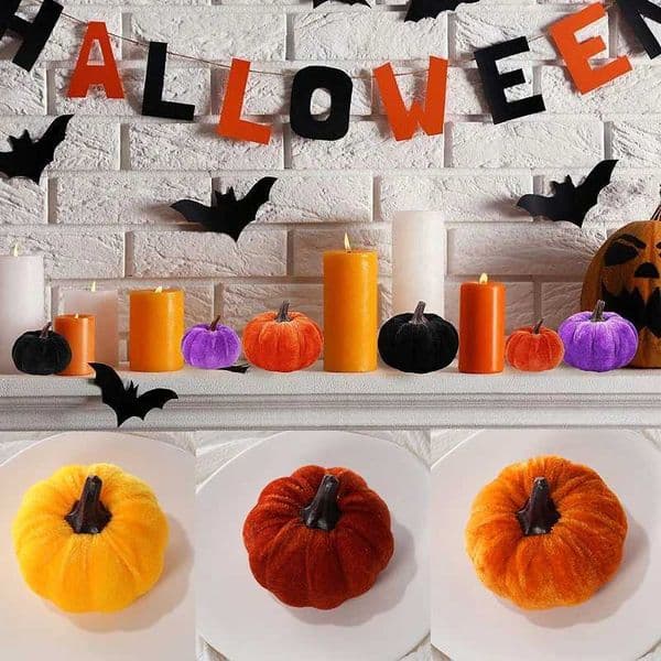 Handmade Velvet Pumpkin Halloween Decoration Simulated Vegetables Exquisite Soft Artificial Pumpkin Ornaments Home Party Decor Y240801