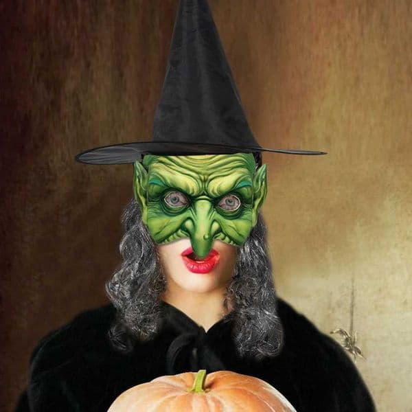 Halloween Horror Witch Mask Witch Wig Hat Mask Set Carnival Masquerade Cosplay Costume AccessoriesXJ240802
