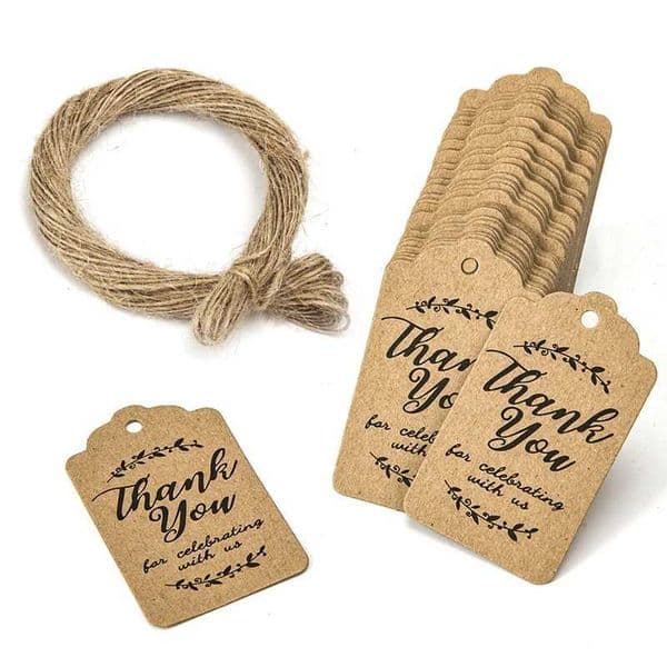 100pcs Kraft Paper Tags DIY Handmade Thank You Hang Label with Rope Wedding Party Christmas Gift Wrapping Decoration Baby Shower Y240801