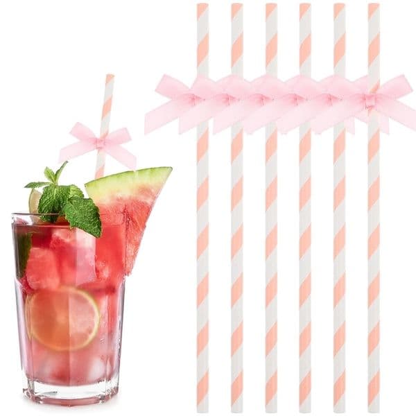 striped paper beverage rope bow paper rope disposable pink and white rope 240801