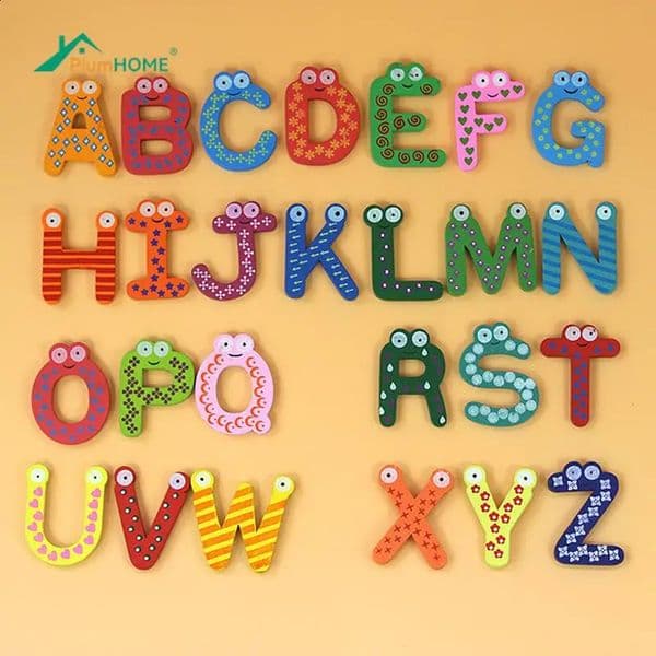 1Set Letters Cartoon Educational Toy home decoration Children Wooden Fridge Magnet For Kids Message Holder Home Decor Home 240802
