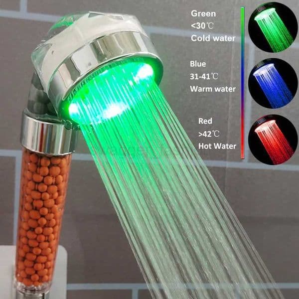 Temperature Control LED Shower Head Color Changing High Pressure Anion Stones Showerhead Water Saving Nozzle Bathroom AccessoryXJ24080