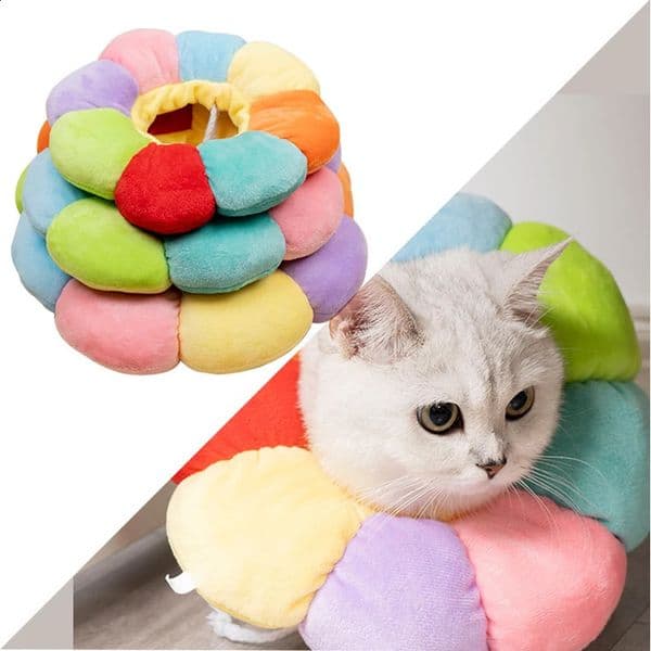 Rainbow Sunflower Elizabethan Cat Collar Harness For Cats Dogs Wound Healing Protection Cat Recovery Collar Necklace Accessories 240801