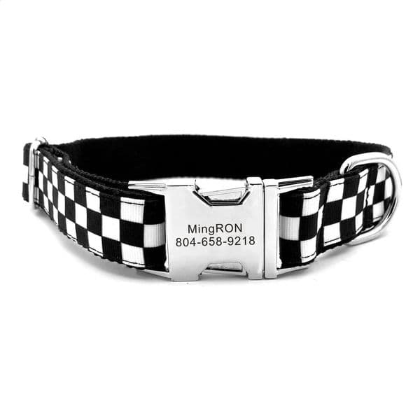 Personalized Pet Collar White Black Cube Cool Durable Custom Puppy Name ID Tag Adjustable Basic Dog Collars Leash 240802