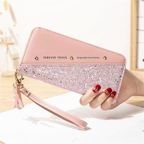 Fashion Sequined Patchwork Clutch Bag Cute Long Money Girl Purse PU Leather Female Designer Luxury Forever Young Wallet Women