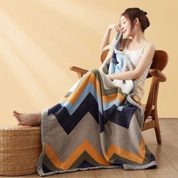 FOGOMOVE Extra Soft Flannel Thickened Nap Air Conditioning Blanket Nordic style printed sofa blanket