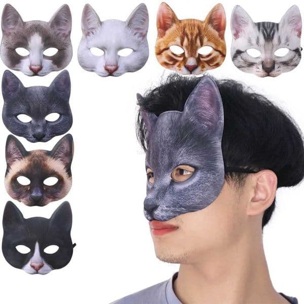 Lifelike Animal Cat Face Cover for Adult Kids Half Face Cover Party Playing Props Furry Animal Adult Costume Party Animal MasksXJ240802