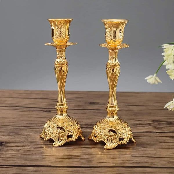 2 Pack Candle Holders 18Cm/7 Gold Plated Candlesticks Holder Shabbat Taper Candles For Home Dining Table Decor 240801 B2