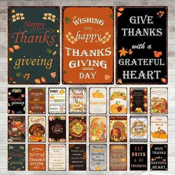 Vintage Happy Thanksgiving Metal Color Plate Wall Decor Tin Signs Plaque Iron Posters Man Cave Bar Club Decoration Painting Y240801