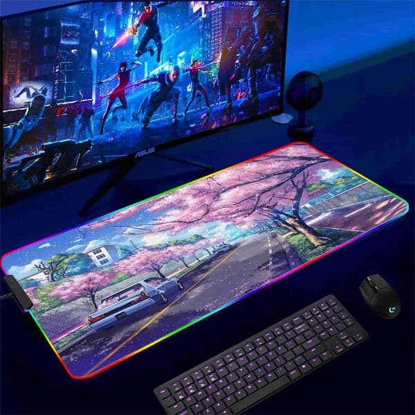 RGB Cute Desk Mat Kawaii Green Forest Mousepad Large Nature Gaming Mouse Pad Anime Green Aesthetics Scenery Computer PadsM240802
