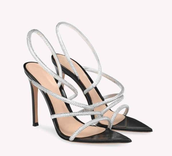 2024 SS Luxury designer shoes Lady's Heeled Sandals high heels crystal Ettie SLIDE Mules shoes pointed-toe multistrap sandal 105mm stiletto heel Leather strap