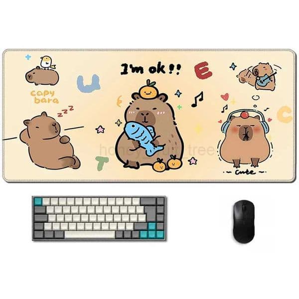 Kawaii Mouse Pad Capybara Large Gamer Mousepad Anime Keyboard Mat 900x400 Gaming Accessories Desktop Pc Rubber Deskmat Mouse MatM240802