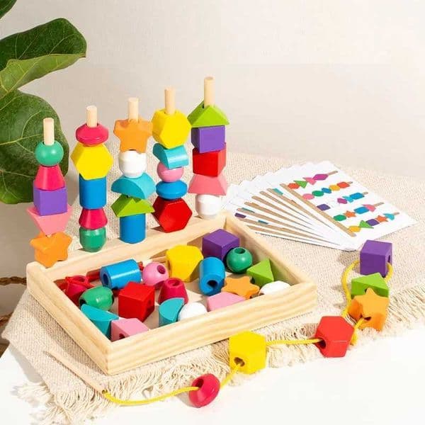 1 Set Wooden Stacking Toys Colorful Beaded Shape Cognition Early Educational Blocks Children Matching Puzzles Kids Gift Y240801
