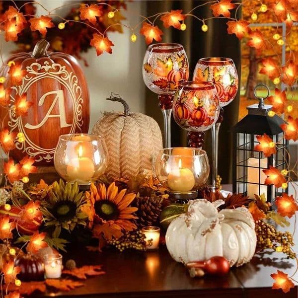 20/40 LED Halloween Artificial Maple Leaf Pumpkin Light String Christmas Garland LED Fairy Lamp for Home Party DIY Festive Decor Y240801