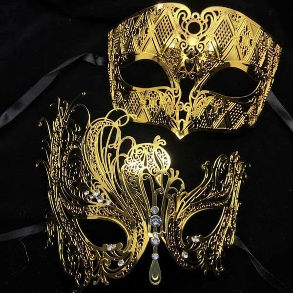 Black Silver Gold Metal Filigree Laser Cut Couple Venetian Party Mask Wedding Ball Mask Halloween Masquerade Costume Masker SetXJ240802
