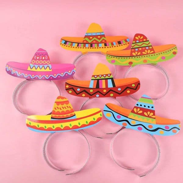 6pcs Mexican Theme Party Decorations Cinco De Mayo Party Paper Hat Headbands Fiesta Photo Booth Props Sombrero Hairband Gift Y240801
