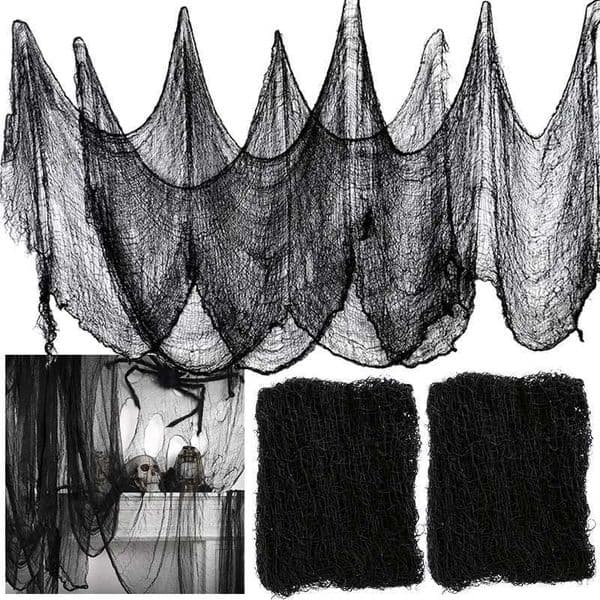 2/4m Horror Halloween Decoration Black Gauze Artificial Spider Web For Haunted House Halloween Party Home Decor Scary Scene Prop Y240801
