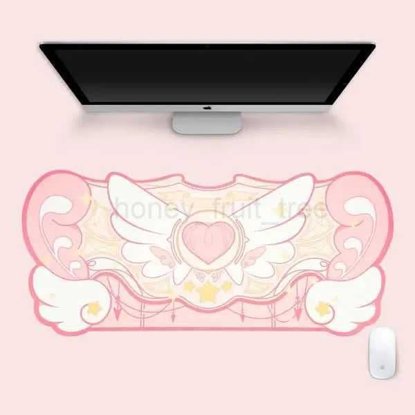 Pink SAKURA HEART Mouse Pad Non Slip Dark Star Wings Mouse Mats XXL Extra Large Kawaii Gaming Desk Mat Laptop Desk AccessoriesM240802
