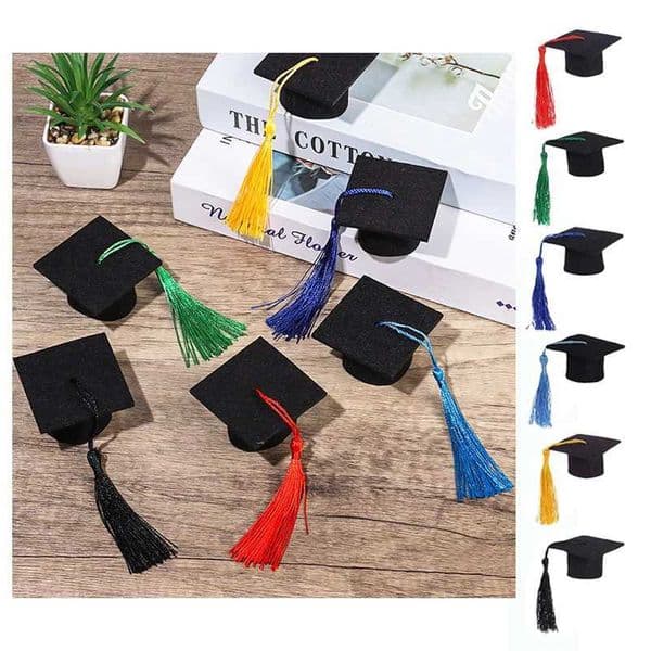10pcs Bachelor Hat Mini Doctor Hat With Tassels Wine Bottle Decoration Felt Non-woven Small Graduation Hat Bottle Decor Y240801