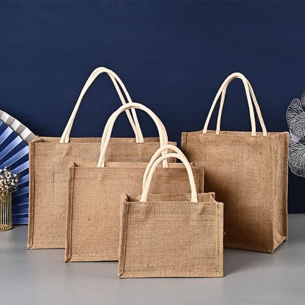 2023 New Jute Tote Bags Burlap Reusable Shopping Grocery Bag with Handle