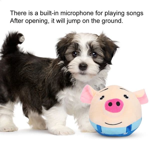 Pet Bouncing Ball Cartoon Pig Doll Ball USB Electric Interaction Washable Sing Cute Toys 240801