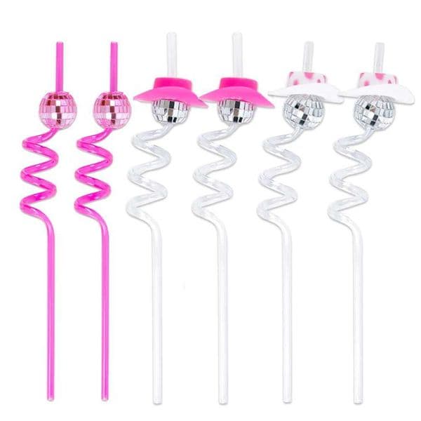 5pcs Glitter rose Red silver Mini Disco Ball Cowgirl Hat Straw 70s Disco Straws Party Decor Birthday Wedding Bachelorette party Y240801