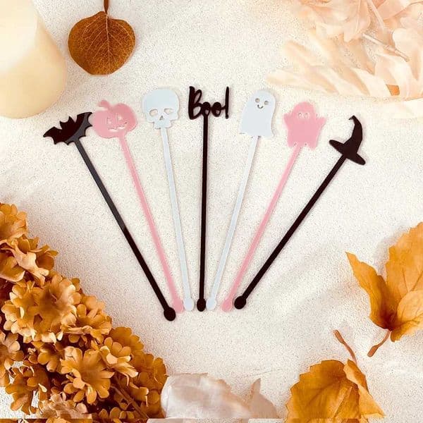 Halloween Cocktail Stirrers Acrylic Drink Swizzle Sticks Drink Charm Toppers Pastel Halloween Ghost Stir stick Decorations Decor Y240801