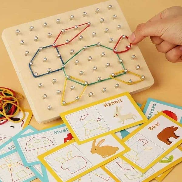 Montessori Baby Creative Toy Graphics Rubber Tie Nail Boards with Cards Childhood Education Preschool Kids Juguetes Para Nios Y240801
