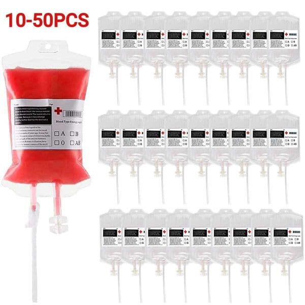 10-50PC PVC Cosplay Horror Props 350ML Happy Halloween Decoration Blood Bag Food Grade Drink Bag Energy Pack Vampire Blood Pouch Y240801