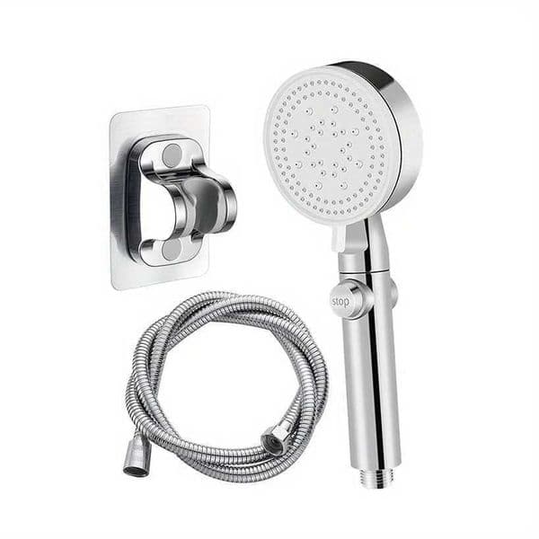 3 pieces adjustable 5-speed silver shower head high-pressure water-saving shower stop switch with hose and bracket bathroomW240730