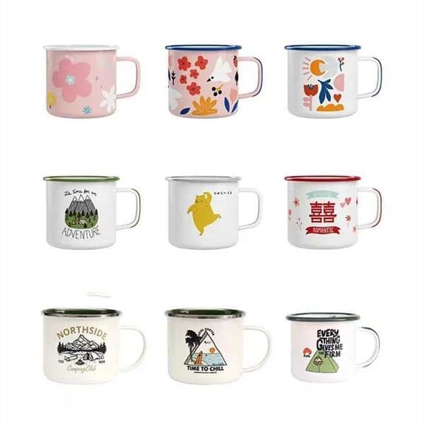 Creative Enamel Coffee Mugs Rust Free Unbreakable Outdoor Travel Water Cups Camping Bonfire Party Beer CupsM240803