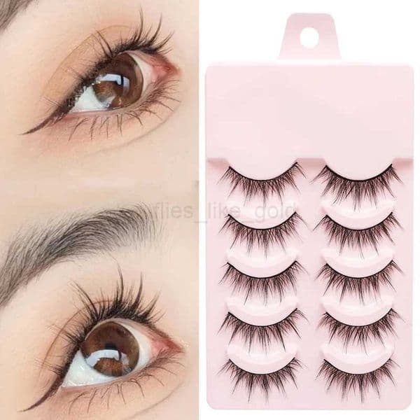 LTWEGO 5 pairs of eyelash comic natural false eyelashes fluffy and soft cross fairy little devil eyelash extension makeup tool W240803