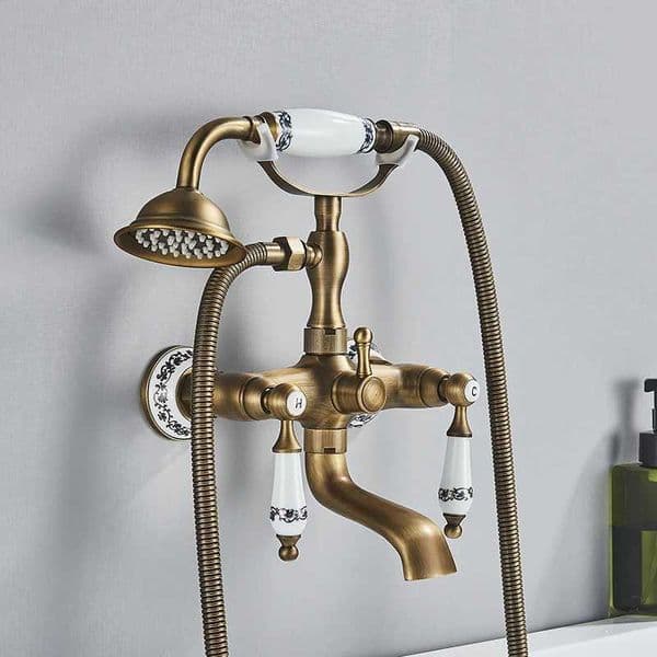 Luxury bathroom faucet dual handle bathroom mixer faucet with handheld shower mixer faucet wall mounted rotating nozzle bathtub sink mixer faucet W240802