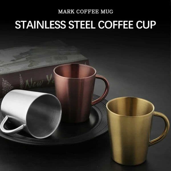 300ml Double-layer Water Cup 304 Stainless Steel Thermal Coffee Beer Mug With Handle Gold Sliver Heat Insulation Coffee CupM240803