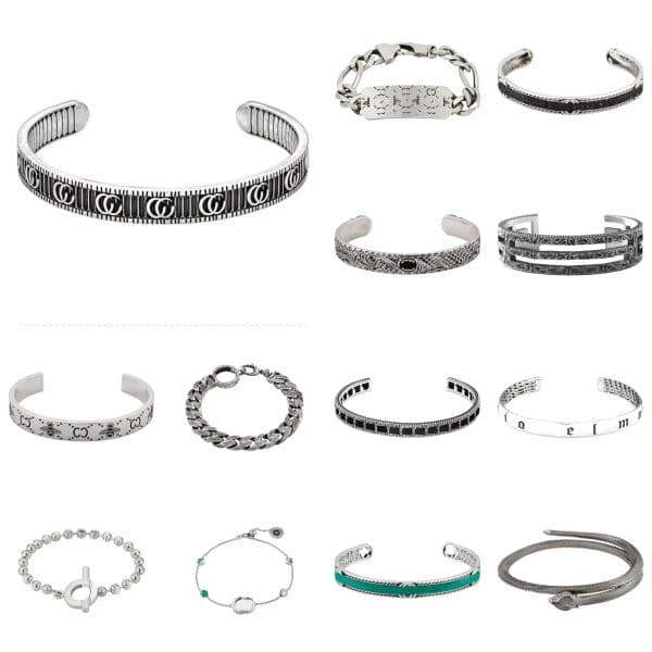 high quality 925 silver letter bangles designer bracelet for man women personalized black pattern bangle fashion bracelets wedding jewelry gift with bag